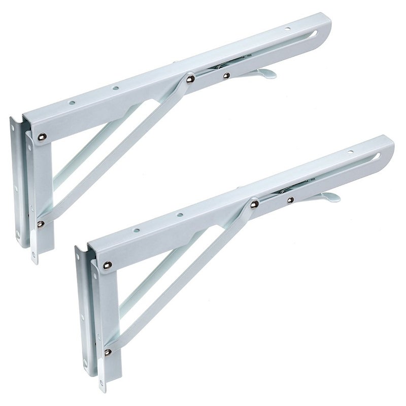 Sumnacon Sturdy Folding Shelf Brackets - Heavy Duty Metal Triangle Table Bench Folding Shelf Brackets  2 Pcs Folding Shelf Hinge Wall Mounted (12 Inch  White) - Image 1